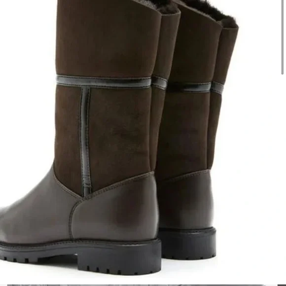 Brown Winter Rain Boots with Chunky Sole and Fuzzy Cuff - Picture 2 of 3